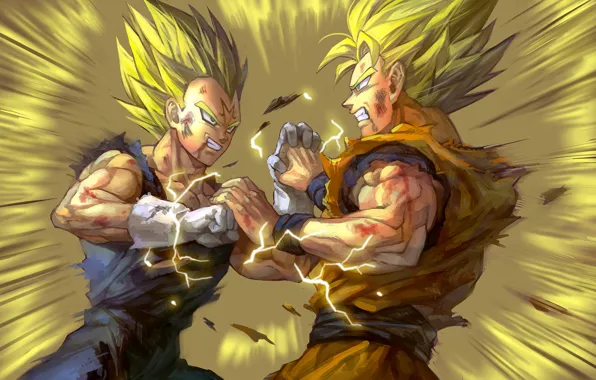 Picture battle, guy, anime, art, Vegeta, Dragon Ball, son gokuu