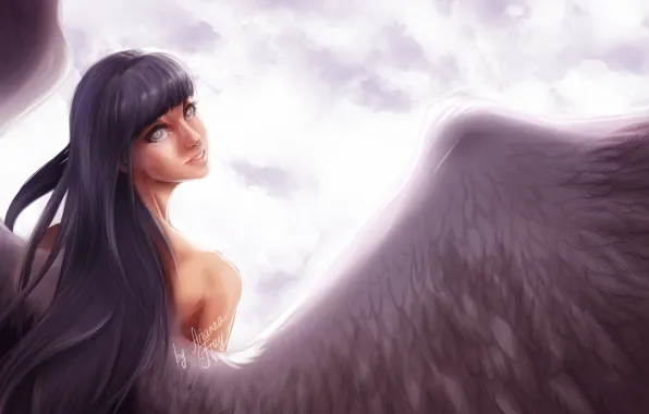 Picture the sky, look, girl, smile, wings, angel, Naruto, Naruto