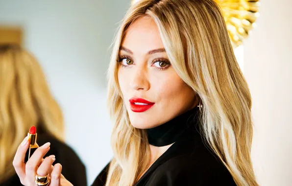 Girl, reflection, model, makeup, actress, lipstick, singer, Hilary Duff