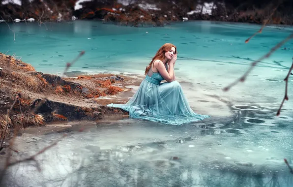 Picture winter, girl, river