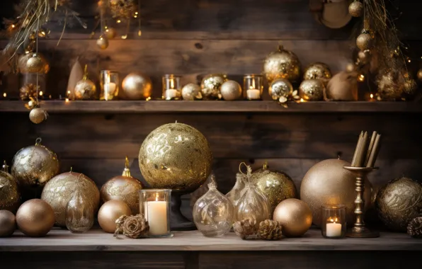 Balls, gold, Board, Christmas, New year, gold plated, gold, Christmas decorations
