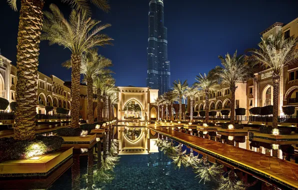 Night, pool, Dubai, the hotel, Dubai, Caliphs Palace