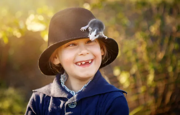 Joy, hat, child, rat, animal, rodent, Inna Sukhova