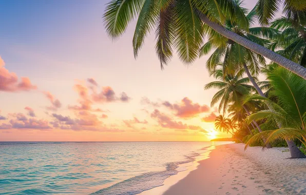 Beach, the sky, water, the sun, sunset, tropics, the ocean, Wallpaper