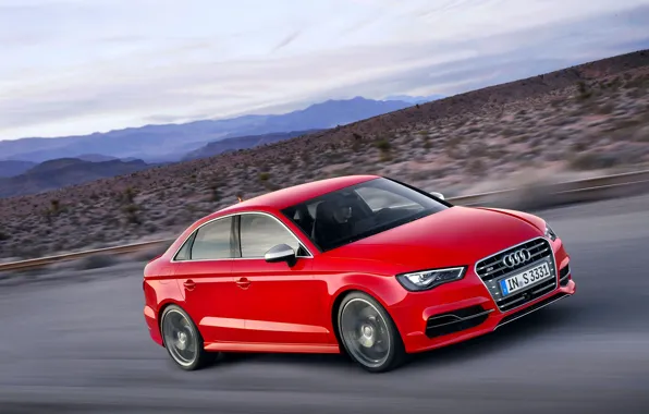 Audi, Red, The evening, The hood, Sedan, Car, In Motion