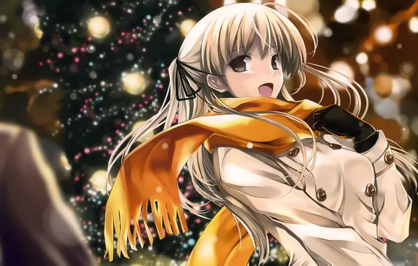 Girl, snow, Christmas, anime, scarf