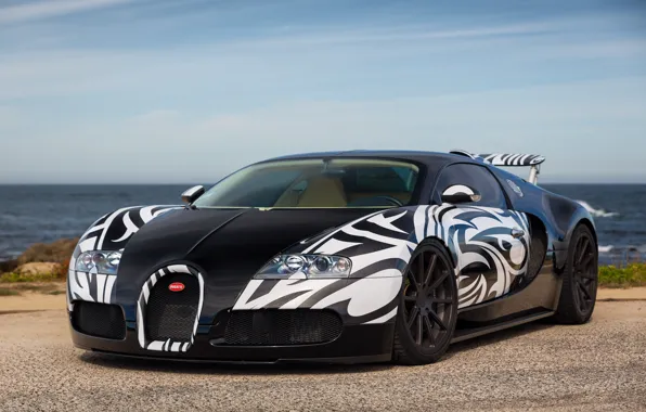 Bugatti, Veyron, Black, White, Zebra