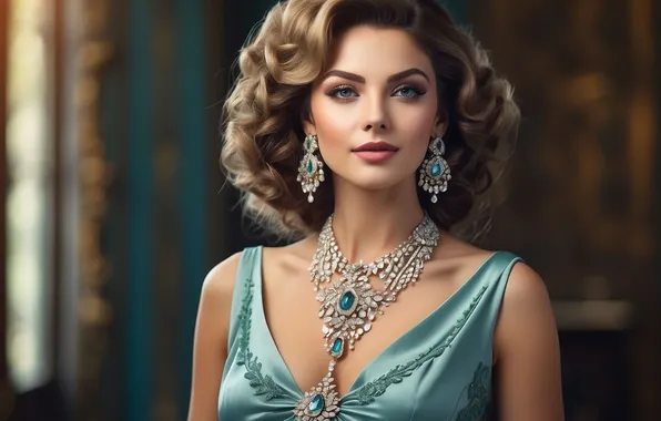 Girl, earrings, necklace