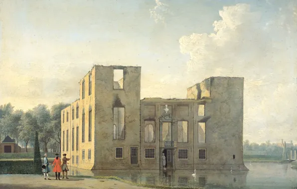 Picture landscape, picture, Castle in Heemstede After the Fire. Rear View, Jan ten Kompe