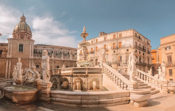 Sculpture, Sicily, Palermo, The fountain of shame, Fontana Pretoria