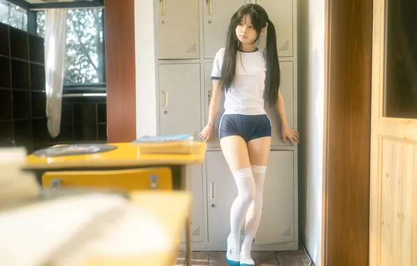 Picture Asian, school uniform, long hair, model, women, cosplay, T-shirt, petite