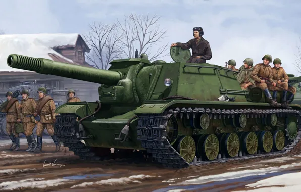 Art, soldiers, The great Patriotic war, self-propelled artillery, Soviet, PT-ACS, Su-152