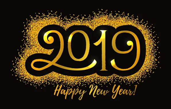 Gold, New Year, figures, golden, black background, black, background, New Year