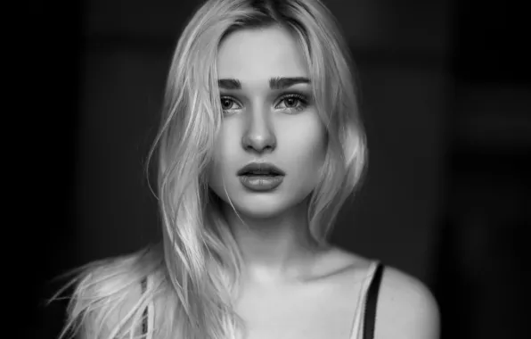 Girl, Photo, B/W, Look, Blonde, Model, Lips, Face