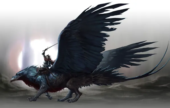 Background, bird, warrior, rider