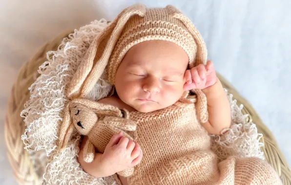 Toy, child, sleep, baby, costume, sleeping, Bunny, basket