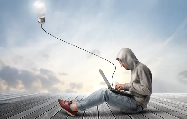 Creative, lamp, laptop, guy