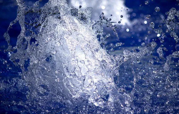 Water, drops, macro, squirt, blue, splash