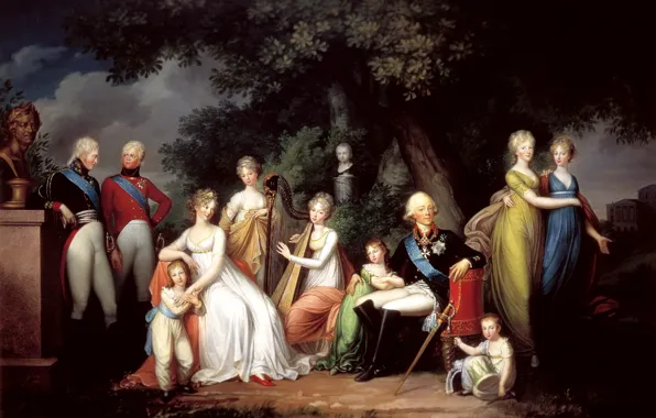 People, picture, king, painting, history, Kugelgen, Gerhard von, Maria Feodorovna and their children, Paul I