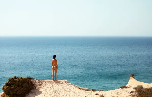 Sea, coast, Ariel, lonely, waiting for, figure, naked