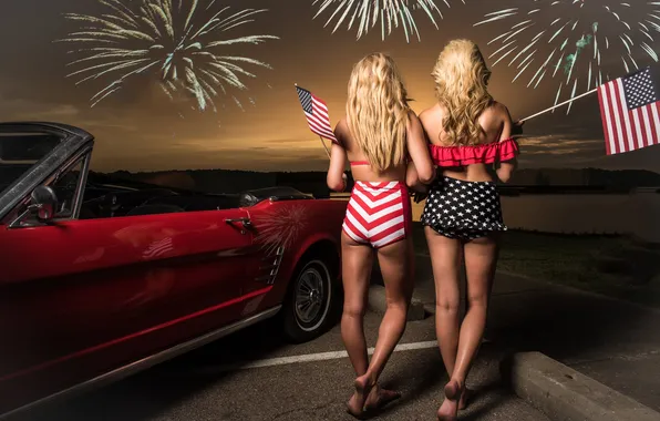 Machine, auto, holiday, fireworks, blonde, flags, ass