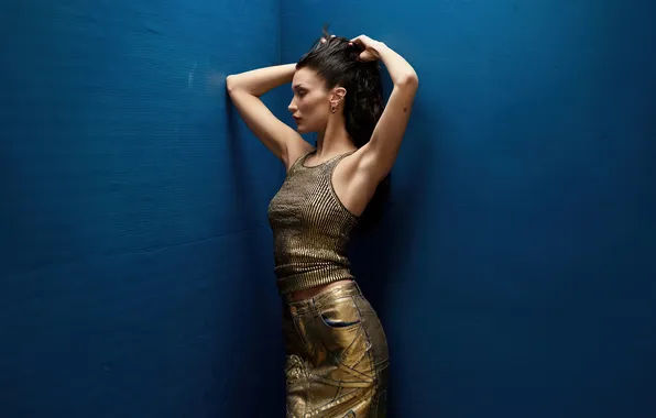 Girl, pose, photo, background, skirt, gold, It, Bella Hadid