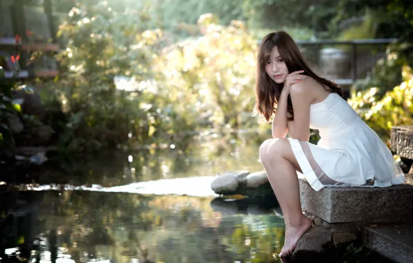 Picture girl, dress, Asian, the water, Chang