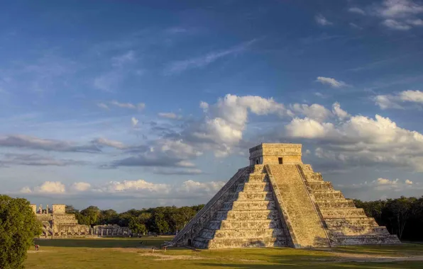 Forest, the sky, clouds, trees, horizon, Mexico, pyramid, forest