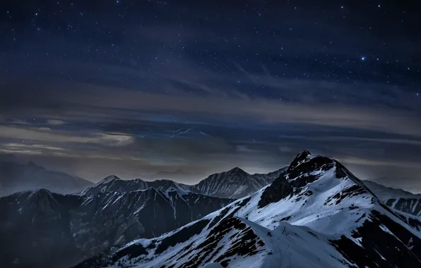 Picture stars, mountains, night