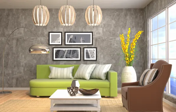 Picture design, furniture, interior, living room, living room