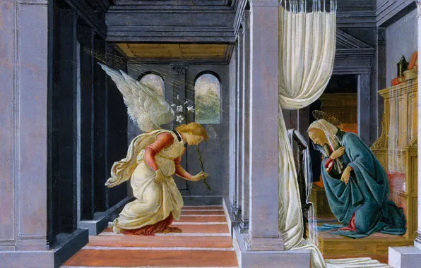 Picture, mythology, Sandro Botticelli, The Annunciation