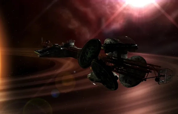 Star, spaceship, planets