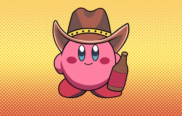 Picture vector, Nintendo, beer, yellow background, gradient, video games, Kirby, cowboy hats