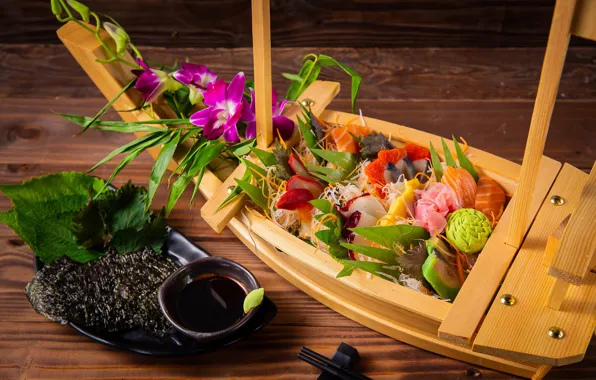 Fish, figure, sauce, sushi, cuts