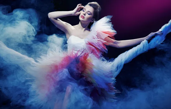 Girl, smoke, dress, hairstyle, rope