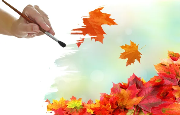Picture autumn, leaves, the wind, hand, brush