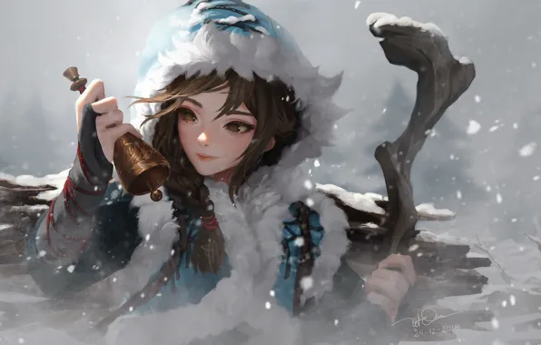 Picture winter, snow, Blizzard, bell, snow, Knife Le In, artyu anime