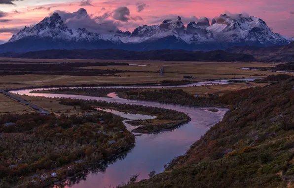 Mountains, tops, pond, Andes, Patagonia
