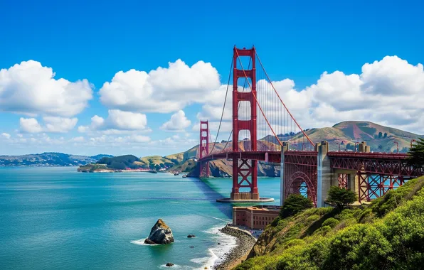 The sky, water, bridge, city, the city, Wallpaper, art, wallpaper