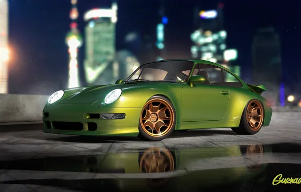 Picture Porsche, Green, Turbo, Modern, 993, by Gurnade