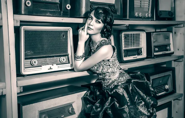 Portrait, vintage, retro style, b & W photo