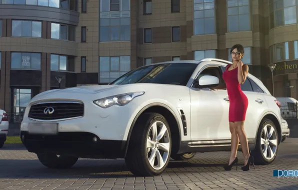 Auto, white, girl, sexy, Lexus, figure, dress, brunette