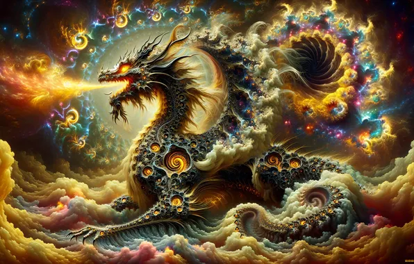 Colorful, fantastic, dragon, galaxy, fantacy