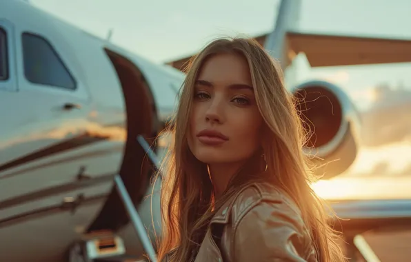 Look, girl, light, pose, the plane, portrait, jacket, blonde