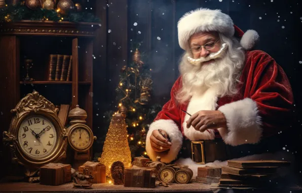 Table, watch, Christmas, New year, Santa Claus, herringbone, Santa Claus, items