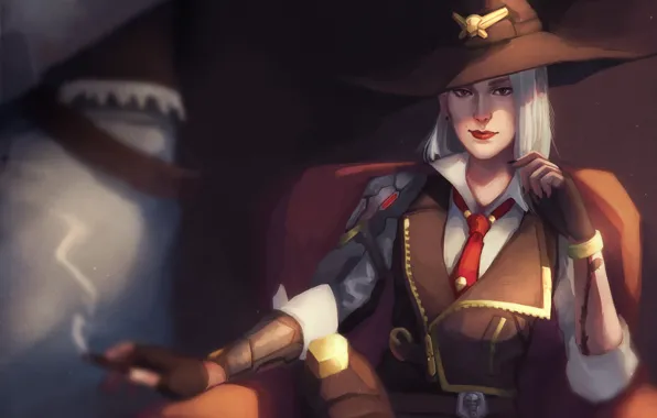 Girl, hat, art, ashe, overwatch, Calamity, Elizabeth Caledonia