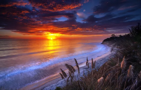 Sea, sunset, shore