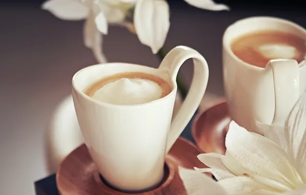 Picture flowers, coffee, cream, Cup, drink, white