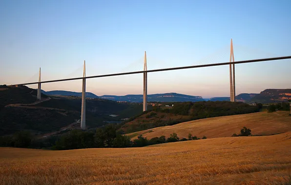 Field, the sky, mountains, bridge, France, viaduct