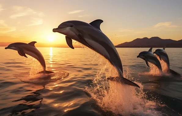 Sea, wave, water, Dolphin, the ocean, jump, dolphins, swimming